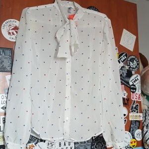 American apparel white blue red dot chiffon